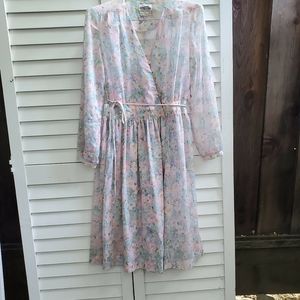 Beautiful Pastel Floral Vintage Prairie House Dress Long Sleeve Blue Purple